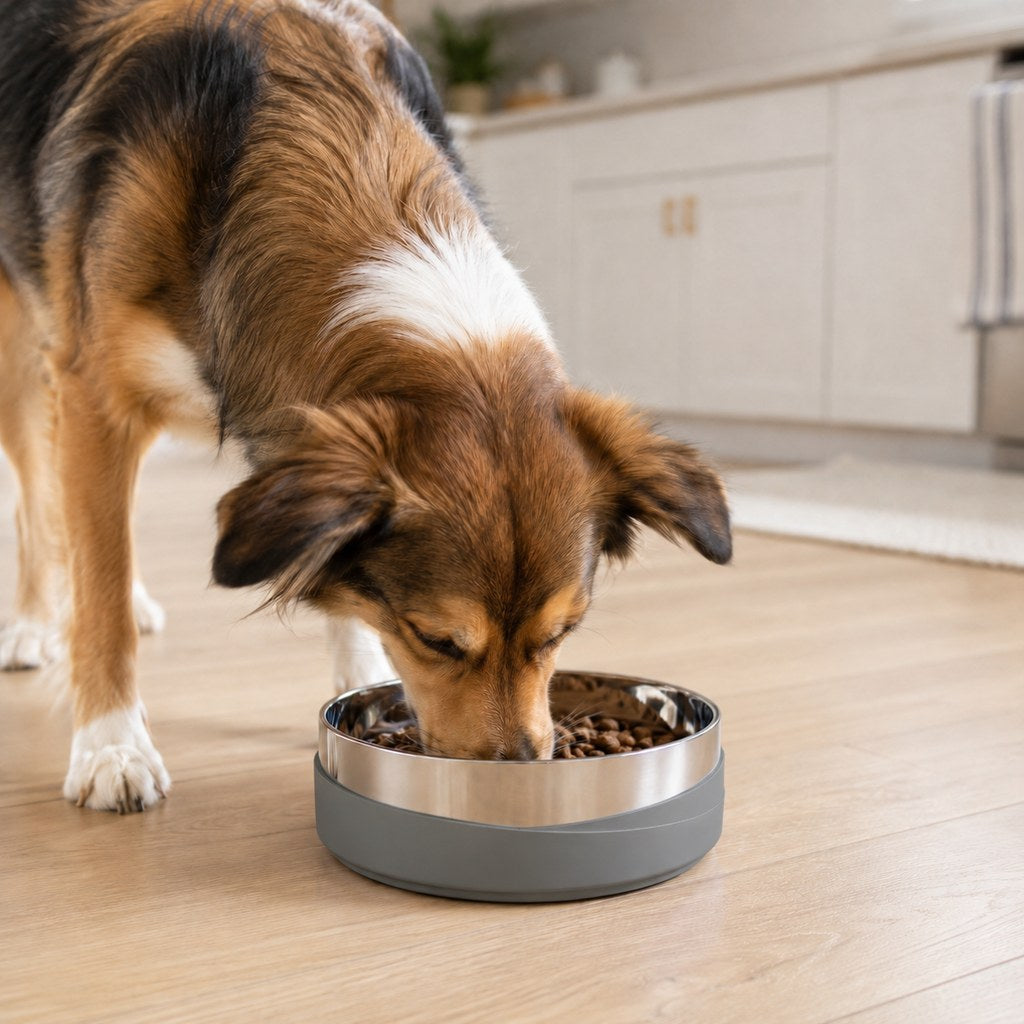 Ortekor Weighted Non-Slip Stainless Steel Dog & Cat Bowl for Tile & Hardwood Floors - Helps Reduce Sliding & Mealtime Mess