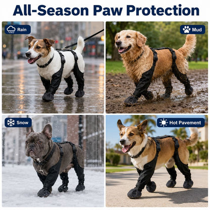 Ortekor Stay-On Waterproof Dog Walking Boots for Rain, Mud & Hot Pavement - Anti-Slip Paw Protection Suit