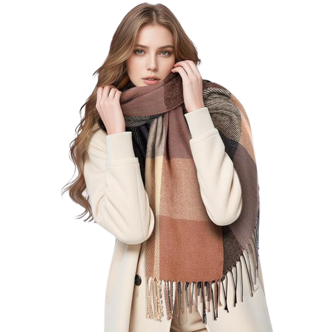 Plaid Cashmere Winter Shawl for Women – Cozy Oversized Wrap Scarf for Cold Weather, Evening Events & Daily Wear