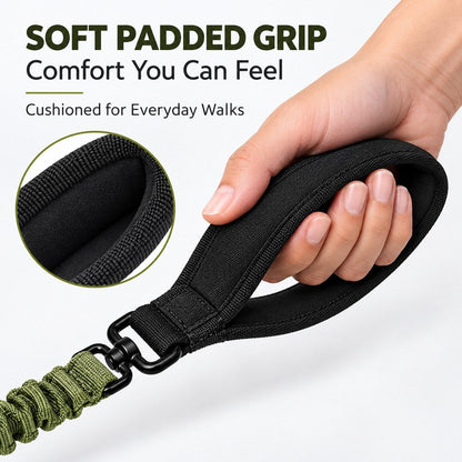 Ortekor Dual Handle Shock-Absorbing Bungee Dog Leash for City Walks, Jogging & Hiking - Softer Pulls, Quick Close Control