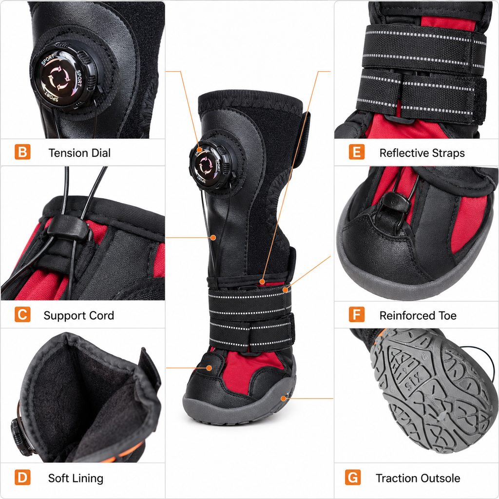 Ortekor Adjustable Tension-Dial Dog Paw-Lift Support Boots – For Indoor Floors & Outdoor Walks, Paw Dragging & Scuffing Support