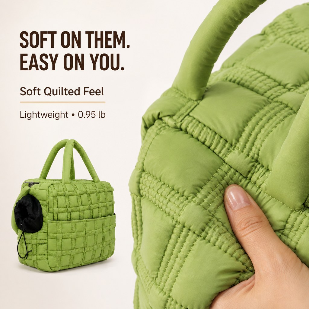 Ortekor Quilted Pet Carrier Tote for Cats & Small Dogs – Easy Hand & Shoulder Carry for Walks, Errands & Everyday Outings
