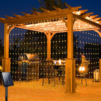 300-LED Waterproof Hanging String Lights Solar-Powered Backdrop for Patio Wedding Party Garden Fence Decor 7 ft x 10 ft Panel