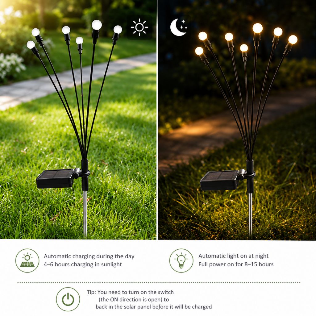Swaying LED Garden Stakes Solar Powered Outdoor Pathway Lights Warm White Waterproof Decorative Lawn Accent Lighting for Yard Patio Walkway