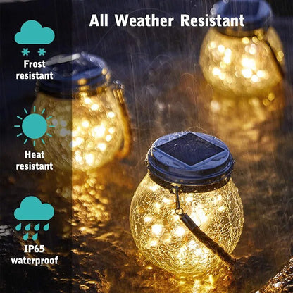 Outdoor Crackled Glass Solar Lantern with Auto Dusk Sensor & LED Light for Garden, Patio, Pathway & Porch Decor