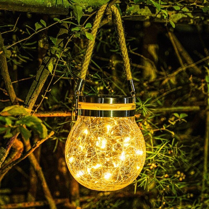 Outdoor Crackled Glass Solar Lantern with Auto Dusk Sensor & LED Light for Garden, Patio, Pathway & Porch Decor