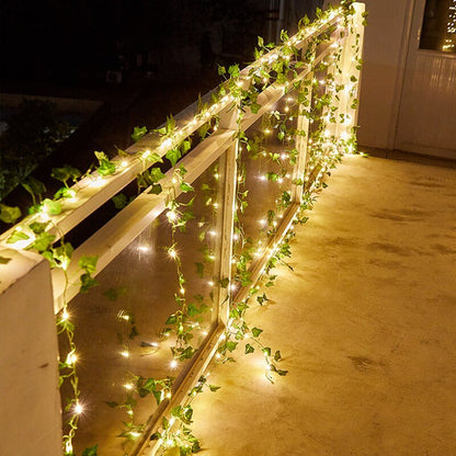 Solar Vine Fairy Lights 16 ft Waterproof Flexible LED for Patio Garden Wedding Party Outdoor Decor Warm White Glow Automatic Dusk-to-Dawn Ec