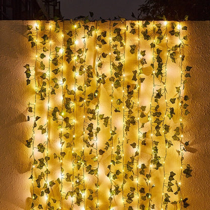 Outdoor Solar-Powered LED Foliage String Lights for Patio Garden Fence Pergola Tree Wrap Waterproof Dusk-to-Dawn Auto On Off Decoration