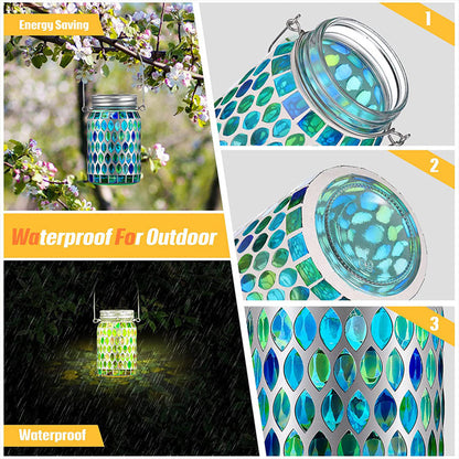 Solar Stained Glass Outdoor Lantern — Handcrafted Mosaic Garden Light with Auto Dusk-to-Dawn