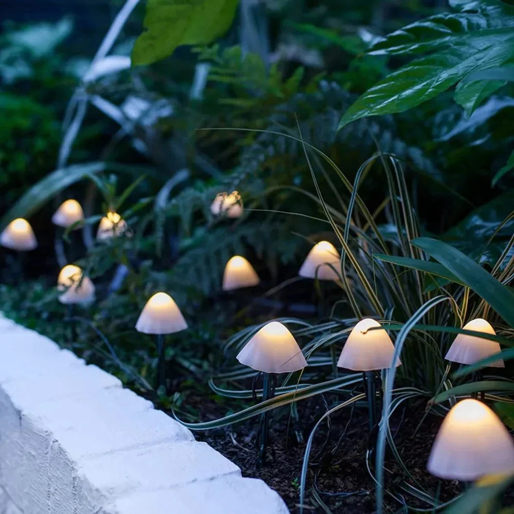 Whimsical Mushroom Solar LED Pathway Stakes 10-Pack PVC Waterproof Lights Automatic Dusk-to-Dawn Sensor Garden Patio Decor