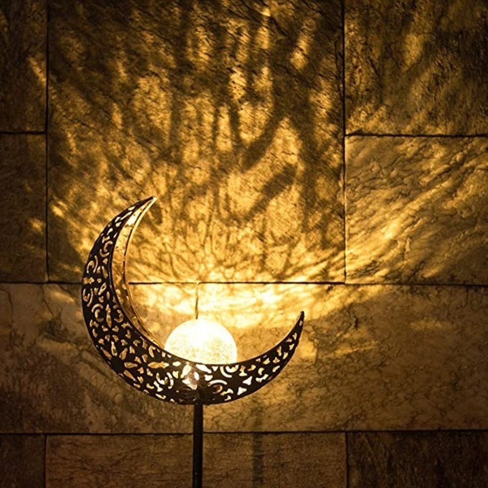 Solar Crescent Stake Light Weatherproof Steel Garden Path Illuminator Dusk-to-Dawn Sensor Lawn Landscape Accent