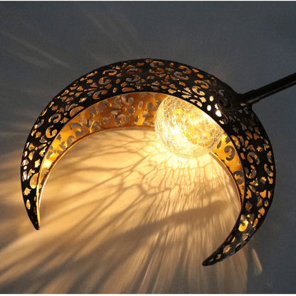 Solar Crescent Stake Light Weatherproof Steel Garden Path Illuminator Dusk-to-Dawn Sensor Lawn Landscape Accent