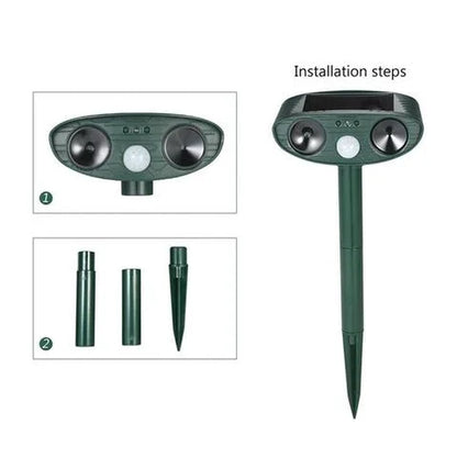 Motion-Activated Animal Deterrent with Solar Charging – Ultrasonic Pest Control for Yard & Garden Protection (4-Pack)