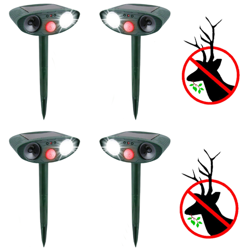 Motion-Activated Animal Deterrent with Solar Charging – Ultrasonic Pest Control for Yard & Garden Protection (4-Pack)