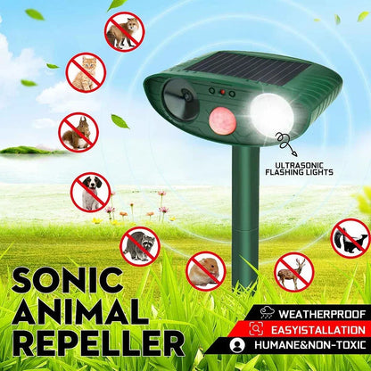 Motion-Activated Animal Deterrent with Solar Charging – Ultrasonic Pest Control for Yard & Garden Protection (4-Pack)