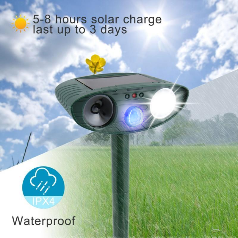 Motion-Activated Animal Deterrent with Solar Charging – Ultrasonic Pest Control for Yard & Garden Protection (4-Pack)
