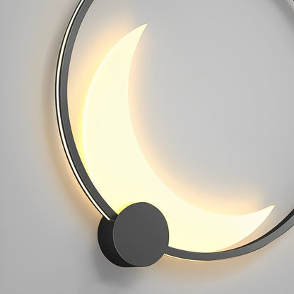 Crescent Moon LED Outdoor Sconce Black Stainless Steel Waterproof 14 in Round for Patio Entrance Garden Wall Solar Hardwired