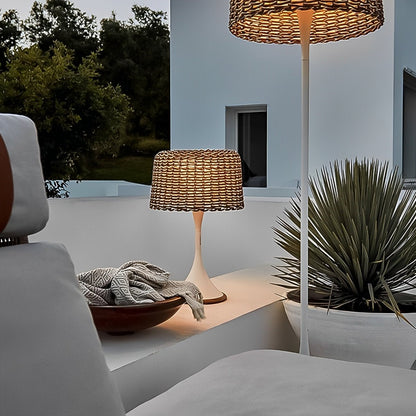 Woven Standing Patio Light 69 in Tall Weatherproof Warm White LED Solar or Plug-in Outdoor Garden Torch for Deck Poolside Terrace