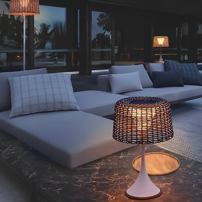 Woven Standing Patio Light 69 in Tall Weatherproof Warm White LED Solar or Plug-in Outdoor Garden Torch for Deck Poolside Terrace