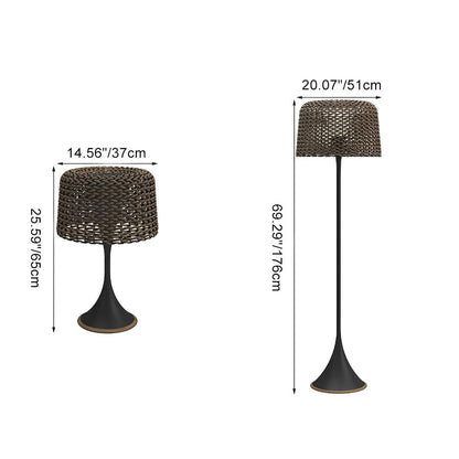 Woven Standing Patio Light 69 in Tall Weatherproof Warm White LED Solar or Plug-in Outdoor Garden Torch for Deck Poolside Terrace