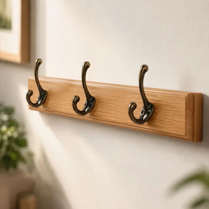 Perchero de pared de madera maciza para entrada, organizador para chaquetas, bufandas y bolsos con acabado de veta natural, opciones de 3, 4 y 5 ganchos, ideal para apartamentos y recibidores
