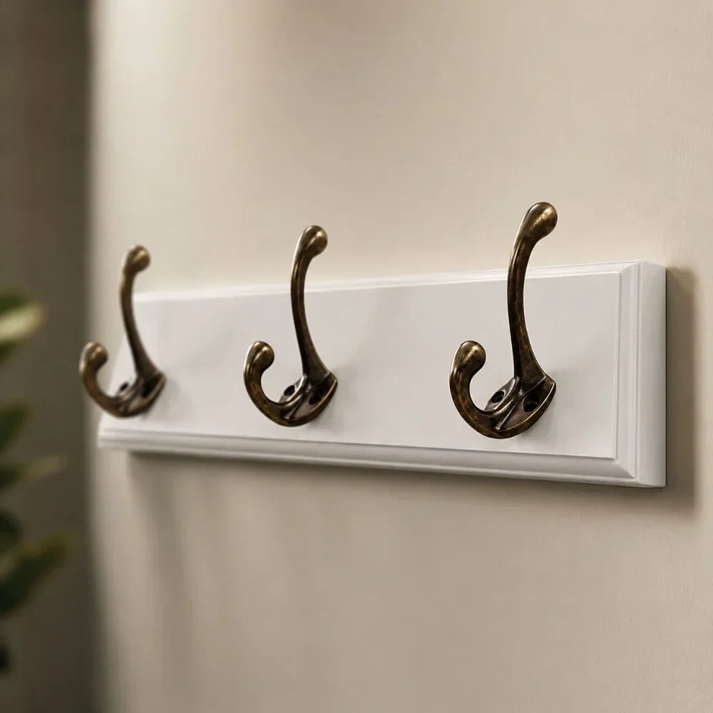 Perchero de pared de madera maciza para entrada, organizador para chaquetas, bufandas y bolsos con acabado de veta natural, opciones de 3, 4 y 5 ganchos, ideal para apartamentos y recibidores