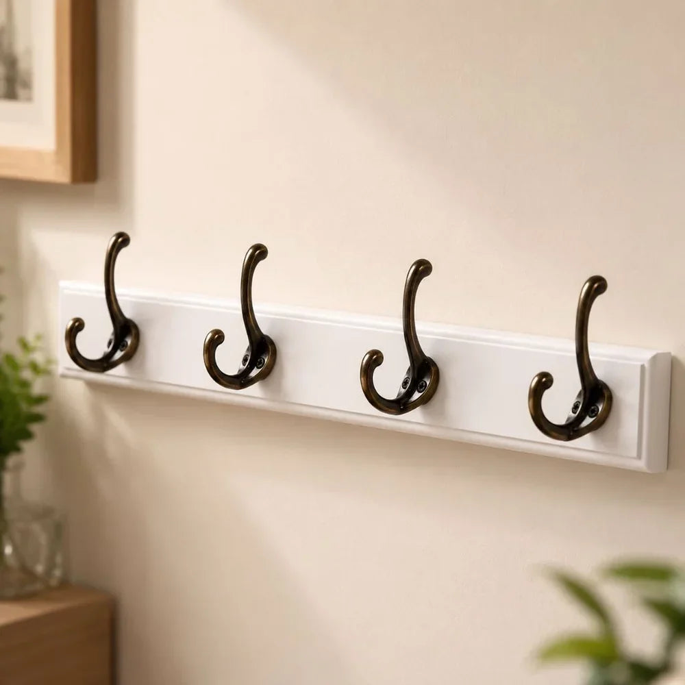 Perchero de pared de madera maciza para entrada, organizador para chaquetas, bufandas y bolsos con acabado de veta natural, opciones de 3, 4 y 5 ganchos, ideal para apartamentos y recibidores
