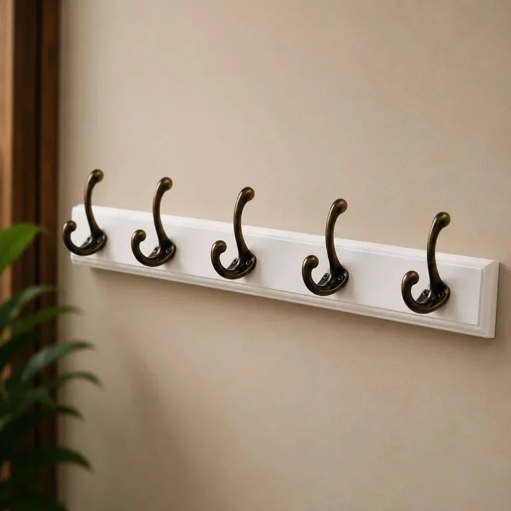 Perchero de pared de madera maciza para entrada, organizador para chaquetas, bufandas y bolsos con acabado de veta natural, opciones de 3, 4 y 5 ganchos, ideal para apartamentos y recibidores