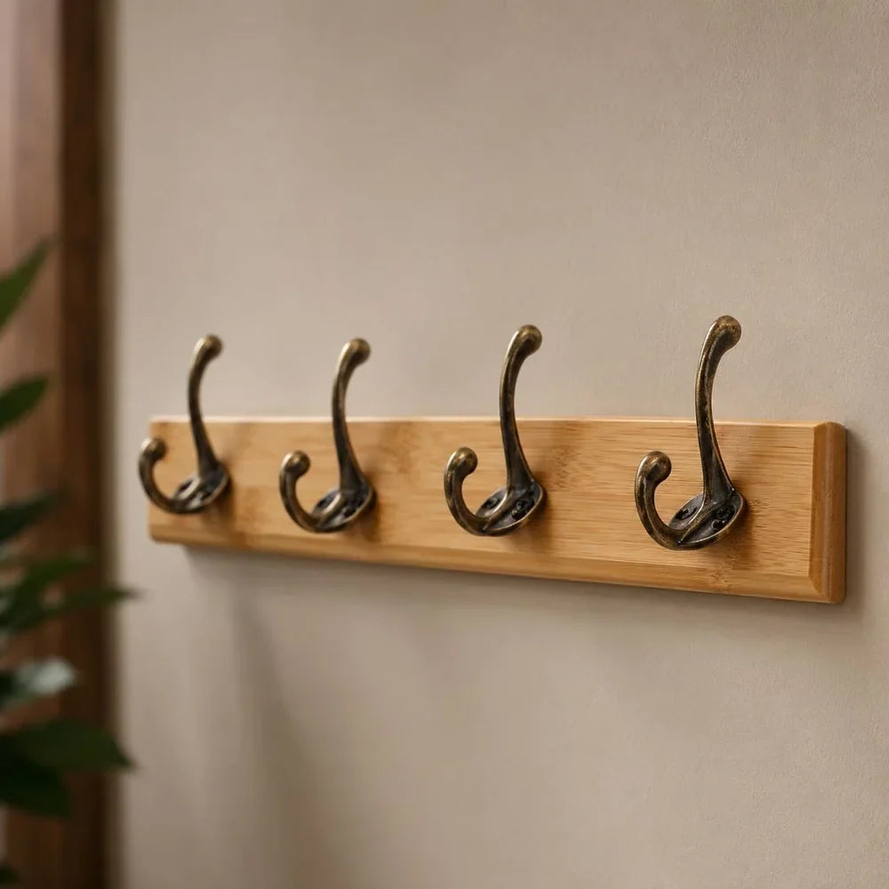 Perchero de pared de madera maciza para entrada, organizador para chaquetas, bufandas y bolsos con acabado de veta natural, opciones de 3, 4 y 5 ganchos, ideal para apartamentos y recibidores