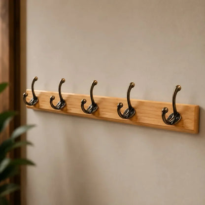 Perchero de pared de madera maciza para entrada, organizador para chaquetas, bufandas y bolsos con acabado de veta natural, opciones de 3, 4 y 5 ganchos, ideal para apartamentos y recibidores