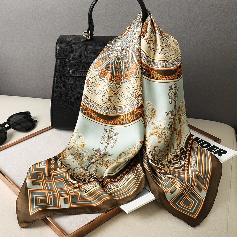 Plaid Silk Square Scarf 27.5 in Women's Neck Wrap Hair Band Accessory Spring Summer Multi-Wear Lightweight Fashion Kerchief