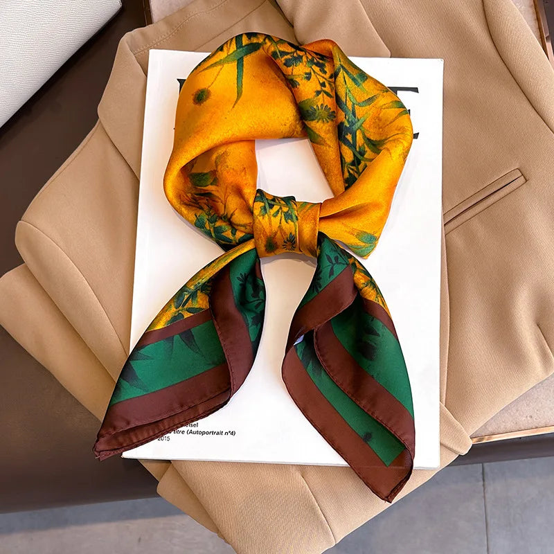 Plaid Silk Square Scarf 27.5 in Women's Neck Wrap Hair Band Accessory Spring Summer Multi-Wear Lightweight Fashion Kerchief