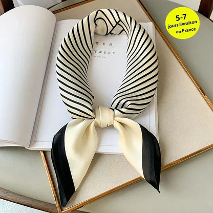 Plaid Silk Square Scarf 27.5 in Women's Neck Wrap Hair Band Accessory Spring Summer Multi-Wear Lightweight Fashion Kerchief