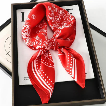 Plaid Silk Square Scarf 27.5 in Women's Neck Wrap Hair Band Accessory Spring Summer Multi-Wear Lightweight Fashion Kerchief