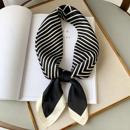 Plaid Silk Square Scarf 27.5 in Women's Neck Wrap Hair Band Accessory Spring Summer Multi-Wear Lightweight Fashion Kerchief