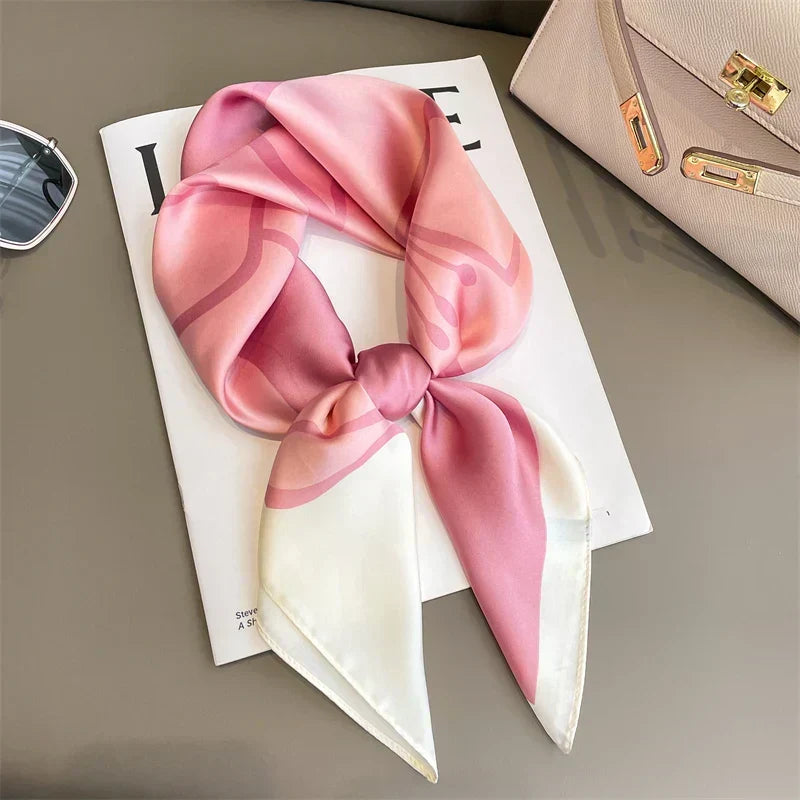 Plaid Silk Square Scarf 27.5 in Women's Neck Wrap Hair Band Accessory Spring Summer Multi-Wear Lightweight Fashion Kerchief