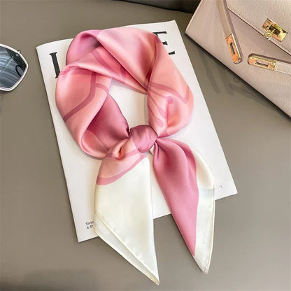 Plaid Silk Square Scarf 27.5 in Women's Neck Wrap Hair Band Accessory Spring Summer Multi-Wear Lightweight Fashion Kerchief