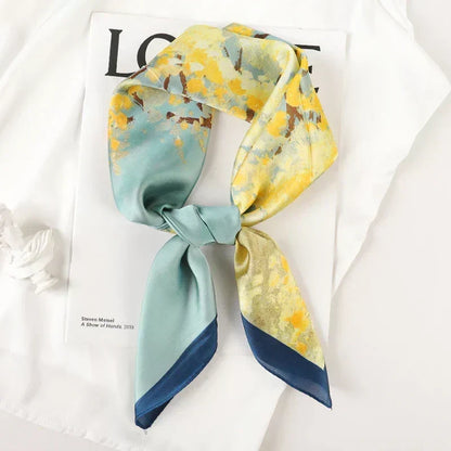 Plaid Silk Square Scarf 27.5 in Women's Neck Wrap Hair Band Accessory Spring Summer Multi-Wear Lightweight Fashion Kerchief