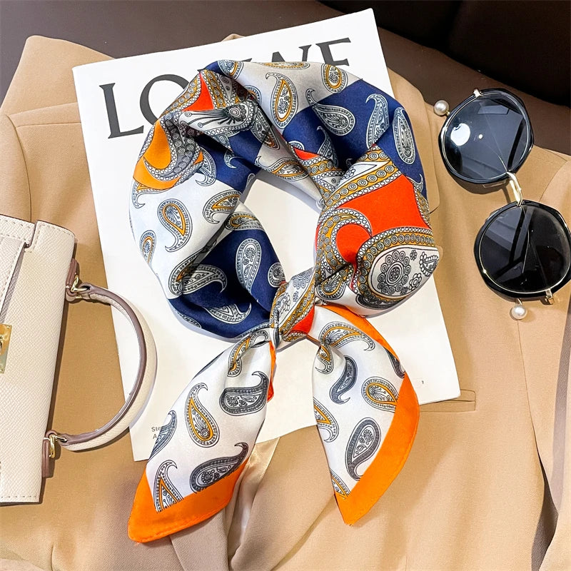 Plaid Silk Square Scarf 27.5 in Women's Neck Wrap Hair Band Accessory Spring Summer Multi-Wear Lightweight Fashion Kerchief