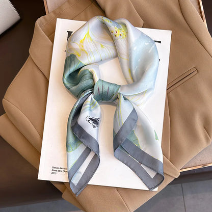 Plaid Silk Square Scarf 27.5 in Women's Neck Wrap Hair Band Accessory Spring Summer Multi-Wear Lightweight Fashion Kerchief