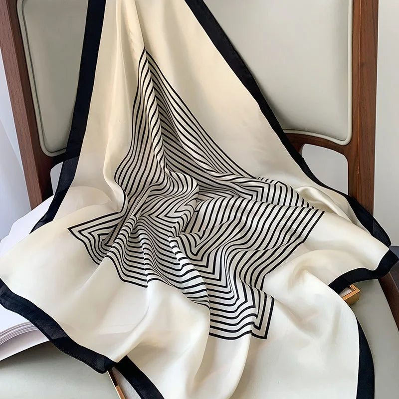 Plaid Silk Square Scarf 27.5 in Women's Neck Wrap Hair Band Accessory Spring Summer Multi-Wear Lightweight Fashion Kerchief