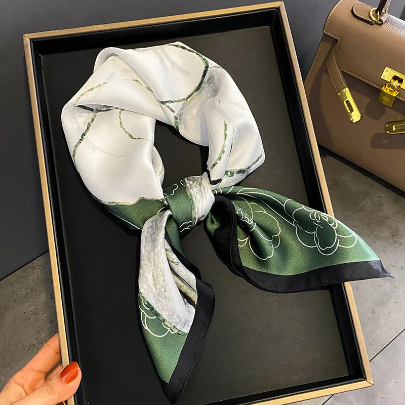 Plaid Silk Square Scarf 27.5 in Women's Neck Wrap Hair Band Accessory Spring Summer Multi-Wear Lightweight Fashion Kerchief