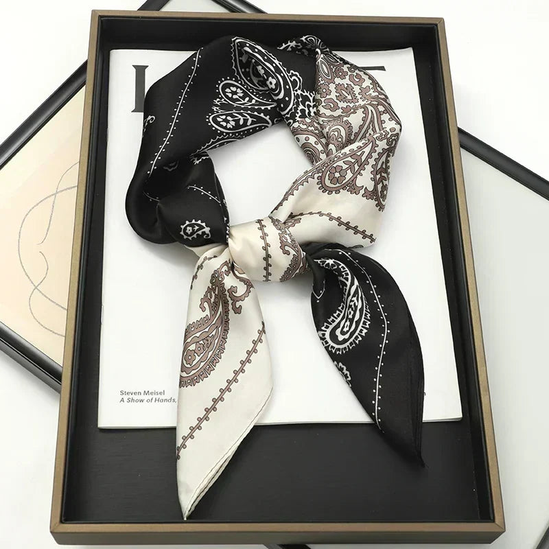 Plaid Silk Square Scarf 27.5 in Women's Neck Wrap Hair Band Accessory Spring Summer Multi-Wear Lightweight Fashion Kerchief