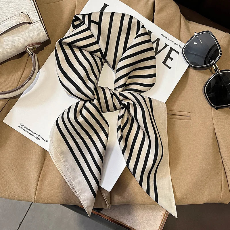 Plaid Silk Square Scarf 27.5 in Women's Neck Wrap Hair Band Accessory Spring Summer Multi-Wear Lightweight Fashion Kerchief