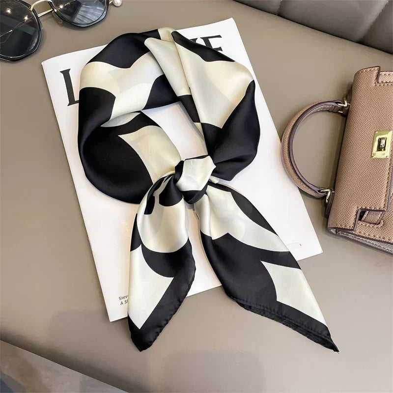 Plaid Silk Square Scarf 27.5 in Women's Neck Wrap Hair Band Accessory Spring Summer Multi-Wear Lightweight Fashion Kerchief