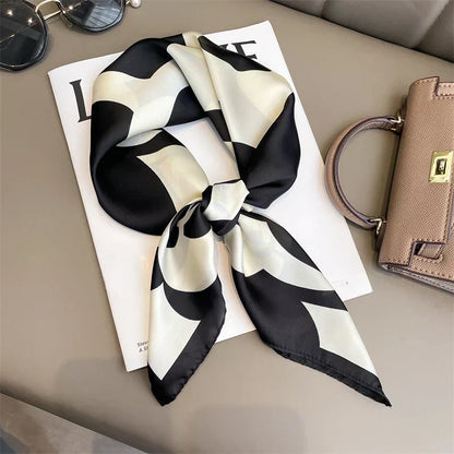 Plaid Silk Square Scarf 27.5 in Women's Neck Wrap Hair Band Accessory Spring Summer Multi-Wear Lightweight Fashion Kerchief