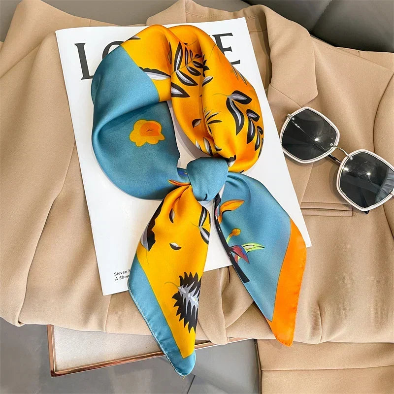 Plaid Silk Square Scarf 27.5 in Women's Neck Wrap Hair Band Accessory Spring Summer Multi-Wear Lightweight Fashion Kerchief