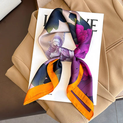 Plaid Silk Square Scarf 27.5 in Women's Neck Wrap Hair Band Accessory Spring Summer Multi-Wear Lightweight Fashion Kerchief