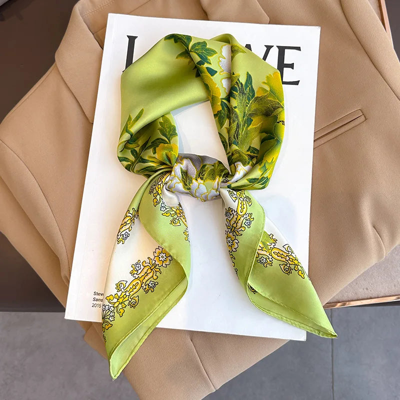 Plaid Silk Square Scarf 27.5 in Women's Neck Wrap Hair Band Accessory Spring Summer Multi-Wear Lightweight Fashion Kerchief