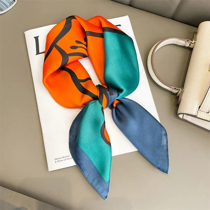 Plaid Silk Square Scarf 27.5 in Women's Neck Wrap Hair Band Accessory Spring Summer Multi-Wear Lightweight Fashion Kerchief